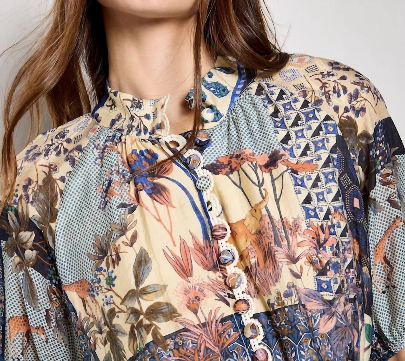APRICOT Patchwork Art Midi Shirt Dress in navy - women's dress - view 4