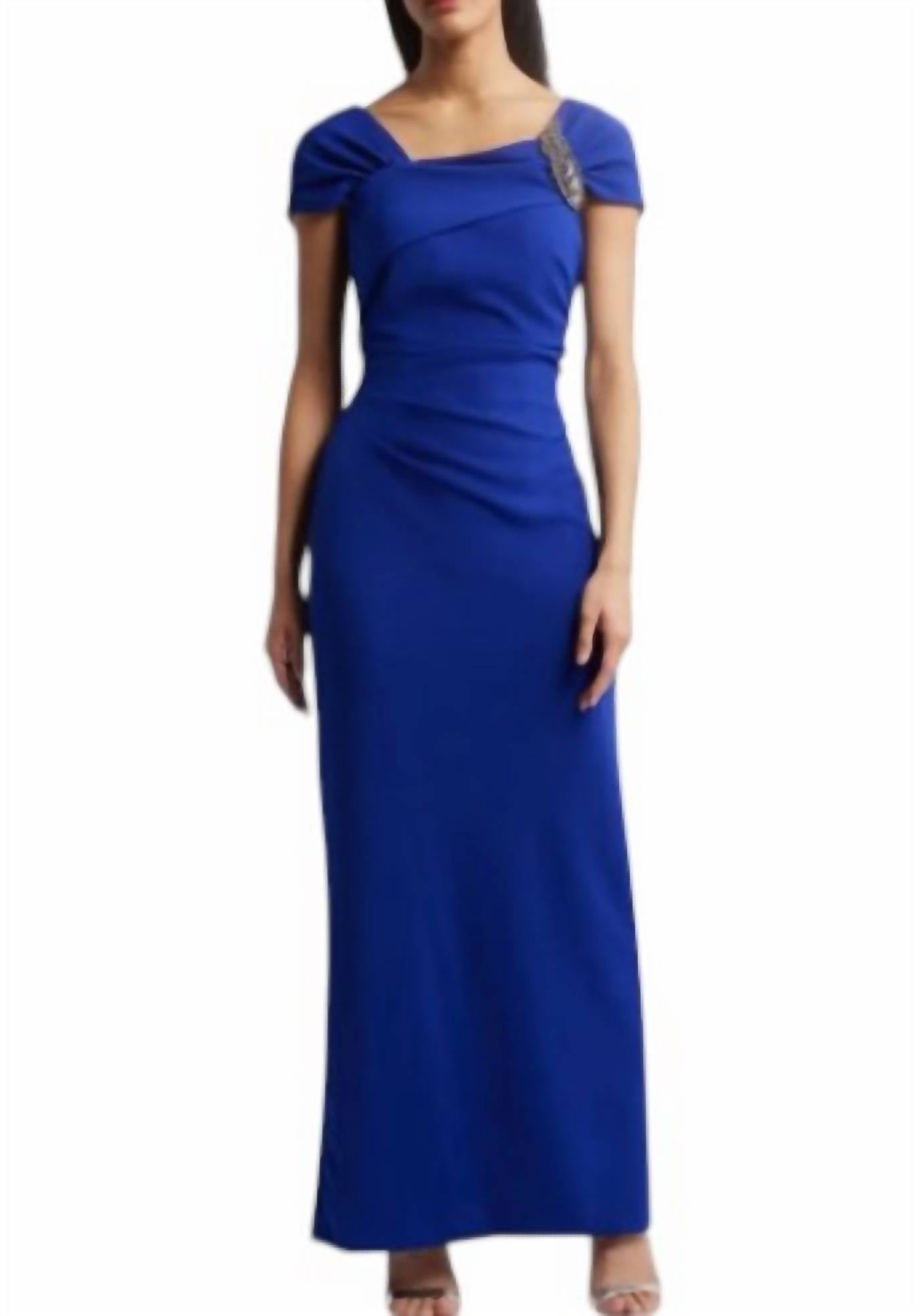 Alex Evenings Rhinestone Cap Sleeve Gown in royal blue - women's dress