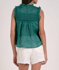 ELAN High Neck Smocked Top in emerald - women's blouse - view 4