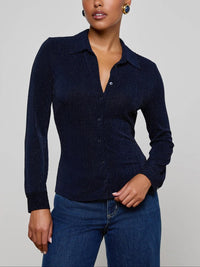 L'Agence Indiana Blouse in midnight metallic strips - women's blouse