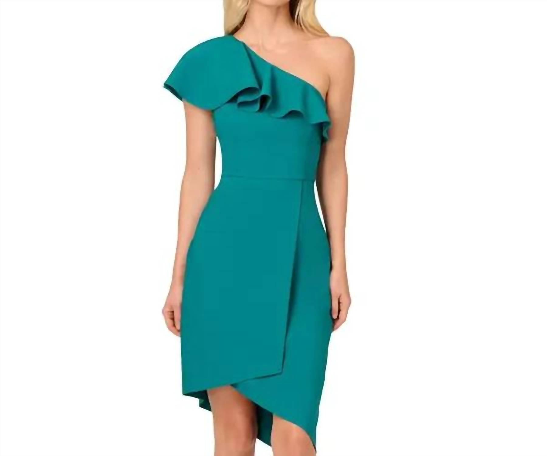 Adrianna Papell One-shoulder Asymmetric Neck Dress in blue - women's dress - alternate view