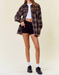 Doe And Rae - Plaid Flannel Shirt With Frayed Detail
