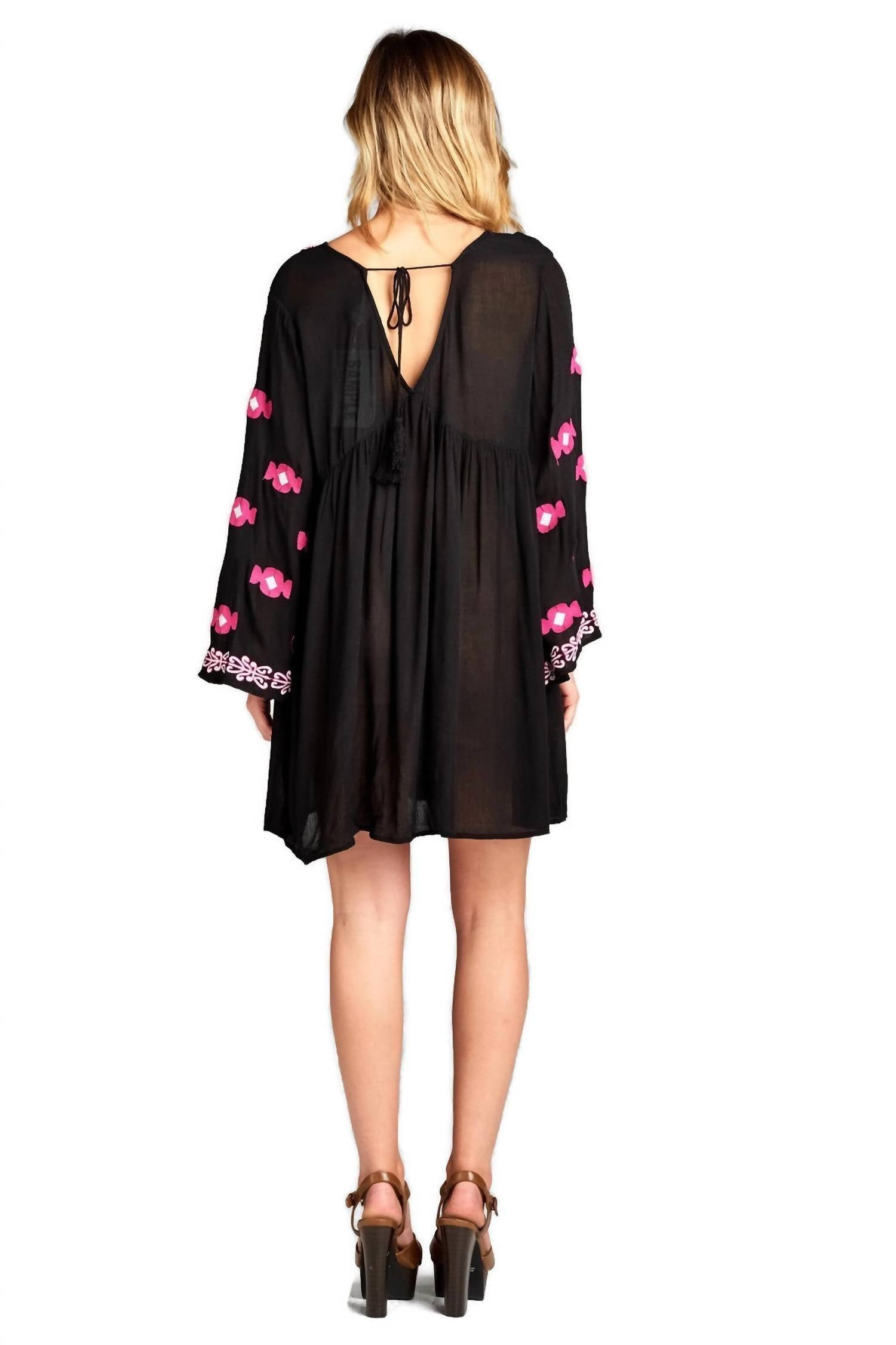 Velzera - Embroidered Bell Sleeve Mini Dress - Plus