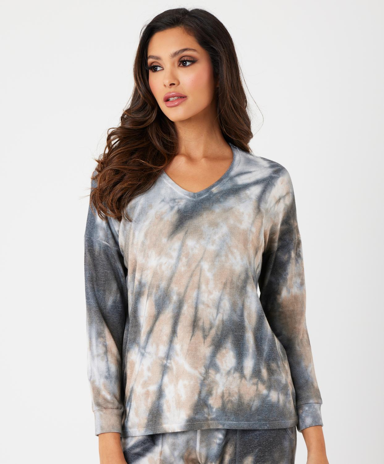 French Kyss - Marble Wash Long Sleeve V-Neck Tio