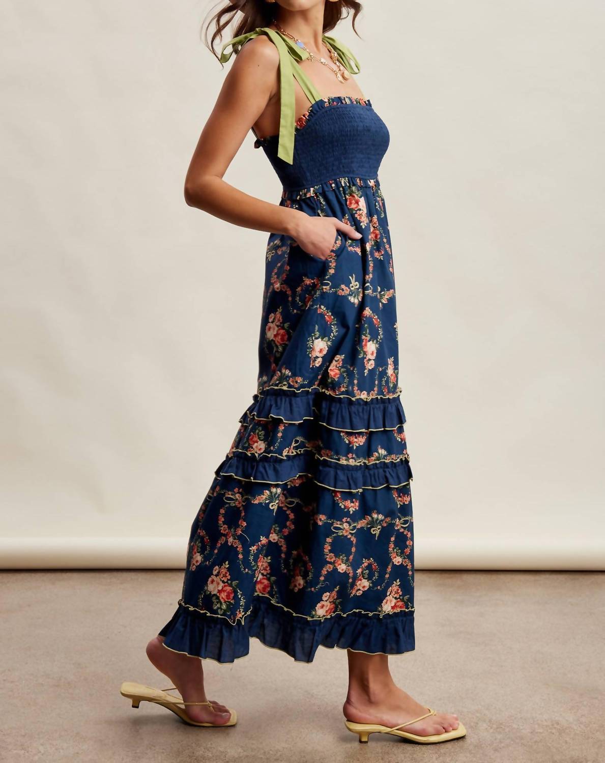 Listicle - Floral Smocked Tiered Maxi Dress