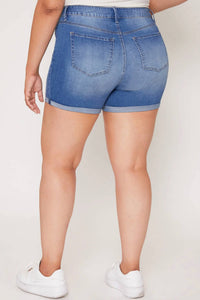 Ymi - Double Cuff Denim Shorts - Plus