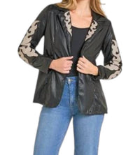 Rock & Roll Denim Two Tone Pleather Jacket in black - women's jacket