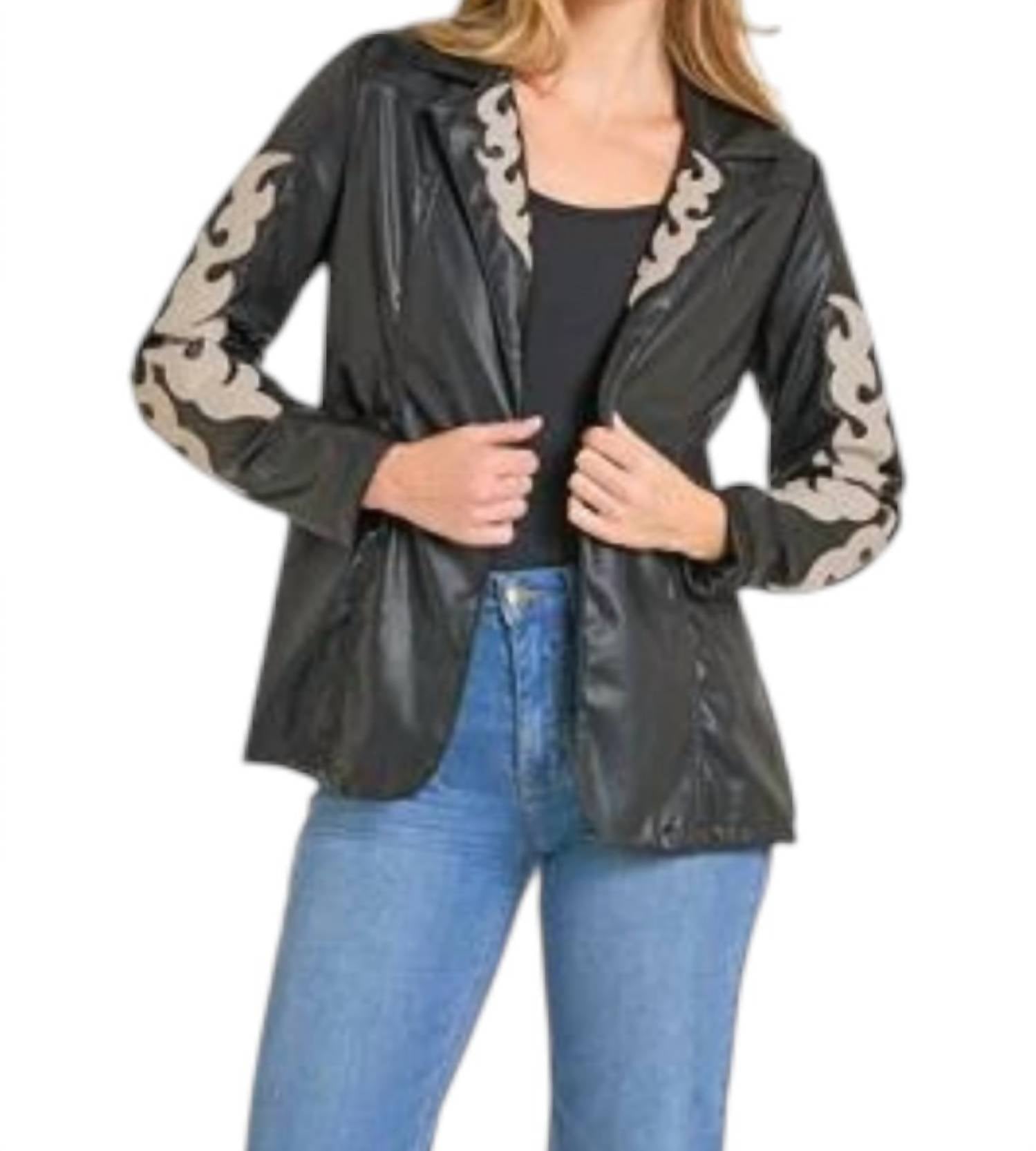Rock & Roll Denim Two Tone Pleather Jacket in black - women's jacket