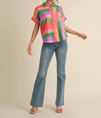 Jodifl - Women's Striped Button Up Top