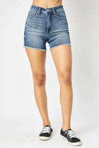Judy Blue - Women's Highrise Tummy Control Frey Hem Shorts