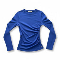 Enza Costa Cashmere Jersey Draped Long Sleeve Crewneck Top in cobalt - women's long sleeve top - alternate view