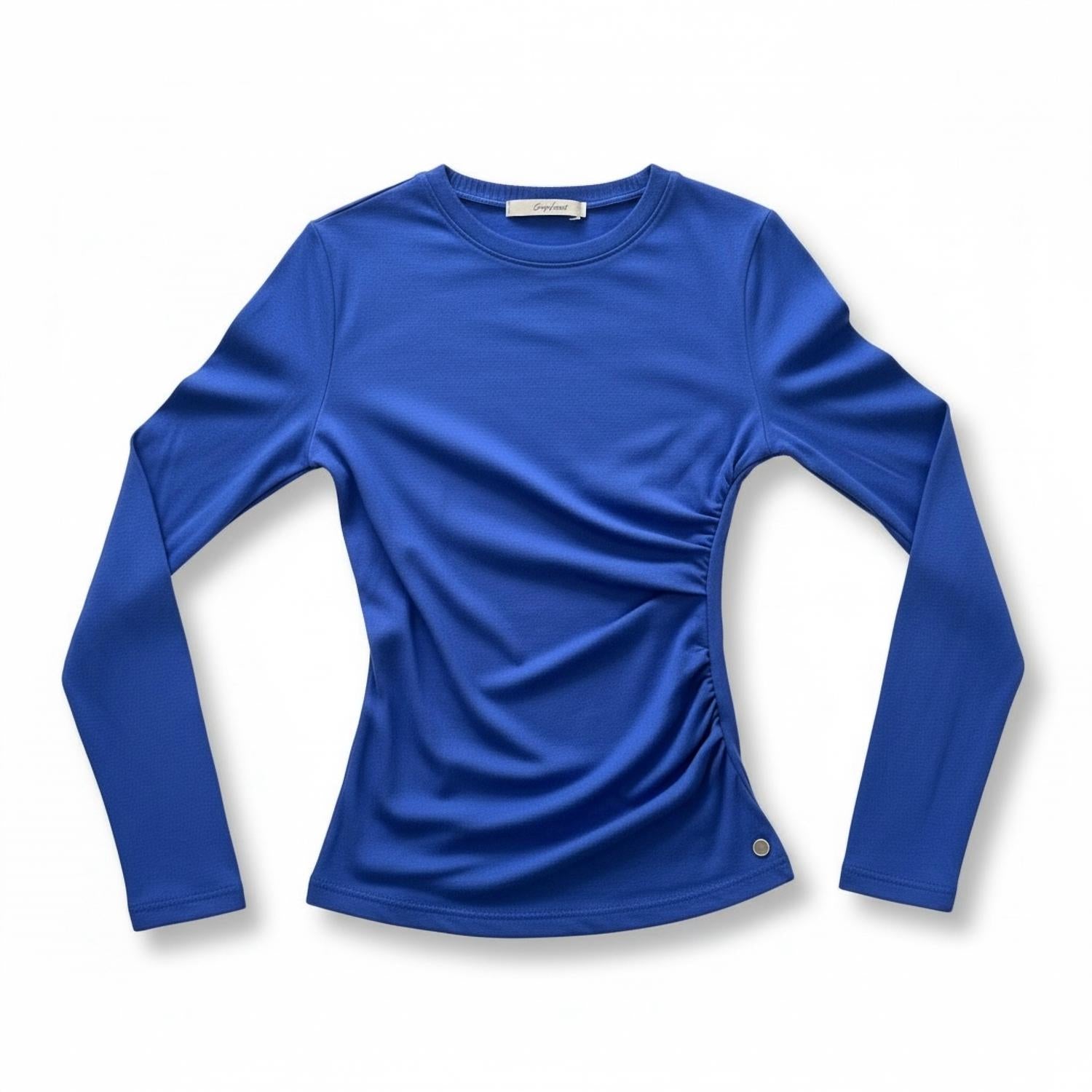 Enza Costa Cashmere Jersey Draped Long Sleeve Crewneck Top in cobalt - women's long sleeve top - alternate view