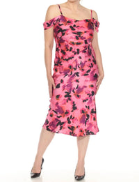 Joseph Ribkoff - Floral Cold Shoulder Satin Midi Dress