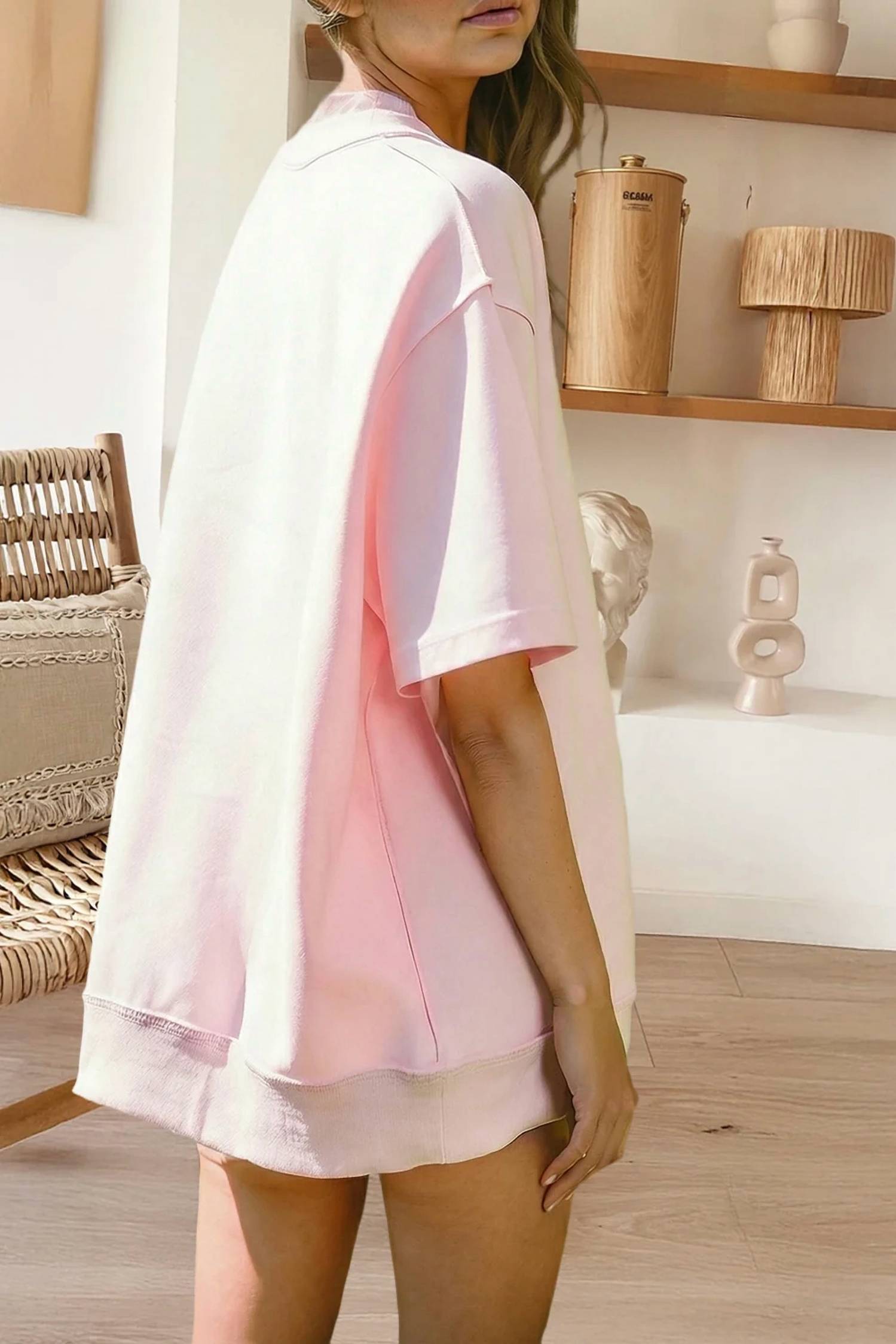 66Disco - Mock Neck Oversize Tee And Casual Shorts Set