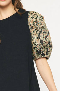 entro Floral Jacquard Sleeve Top in black - women's t-shirt - view 6