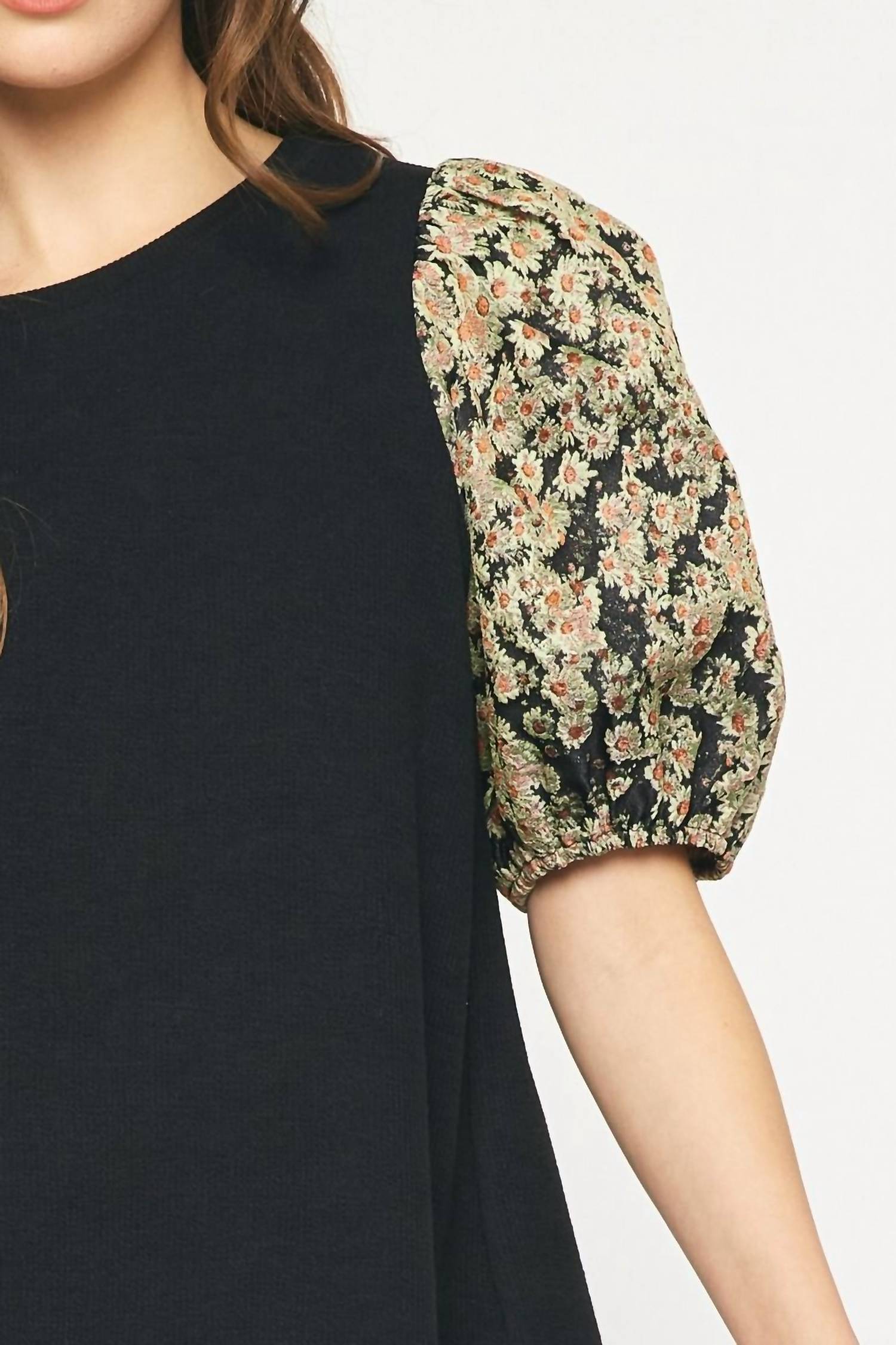 entro Floral Jacquard Sleeve Top in black - women's t-shirt - view 6