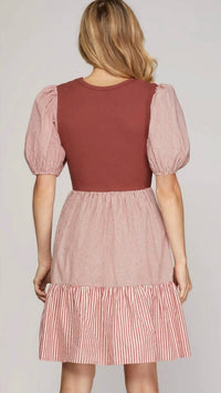 She + Sky - Ribbed And Striped Mini Dress