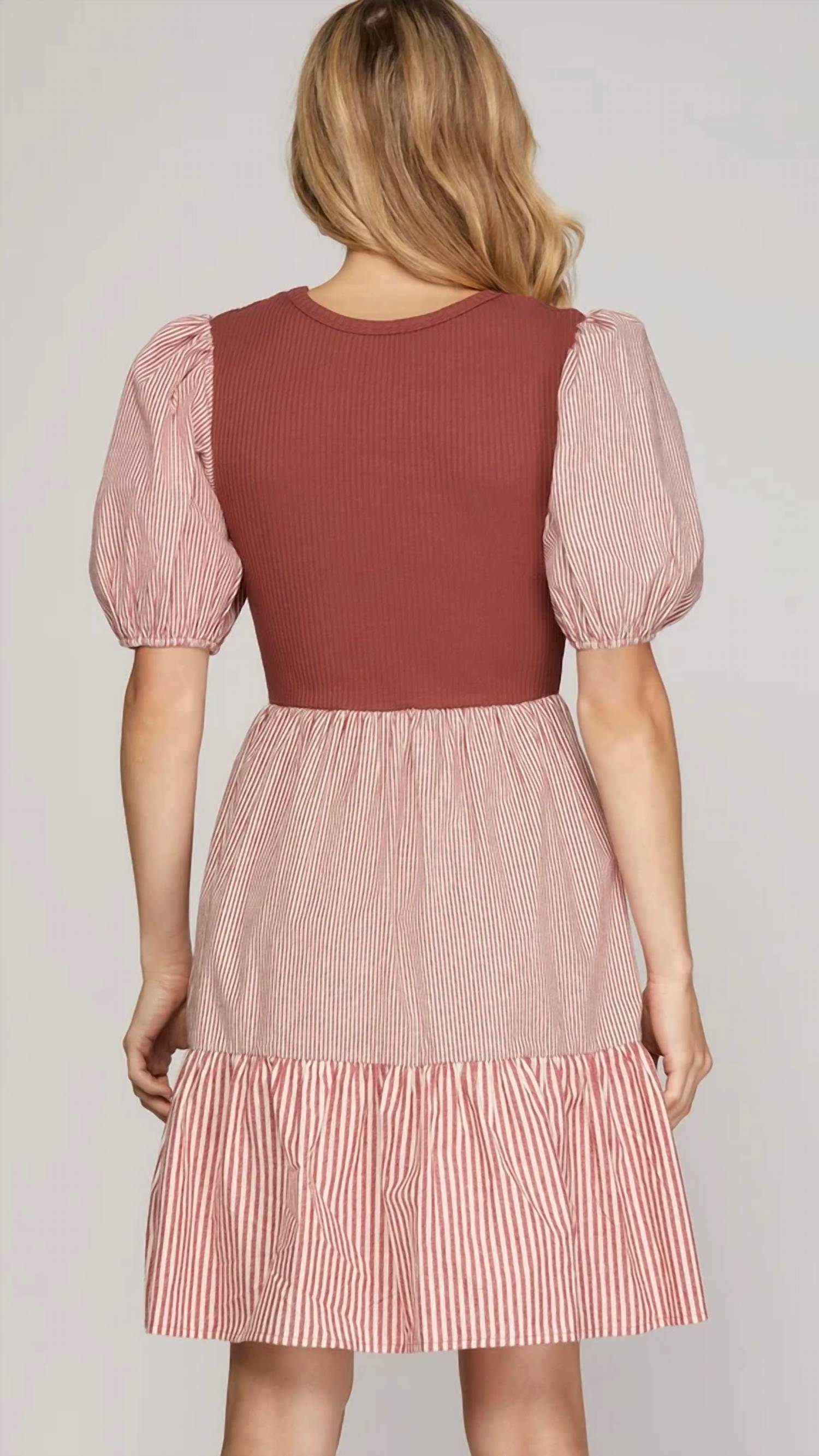 She + Sky - Ribbed And Striped Mini Dress