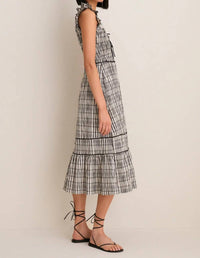 Greylin - Lacey Smocked Tie Front Midi Dress