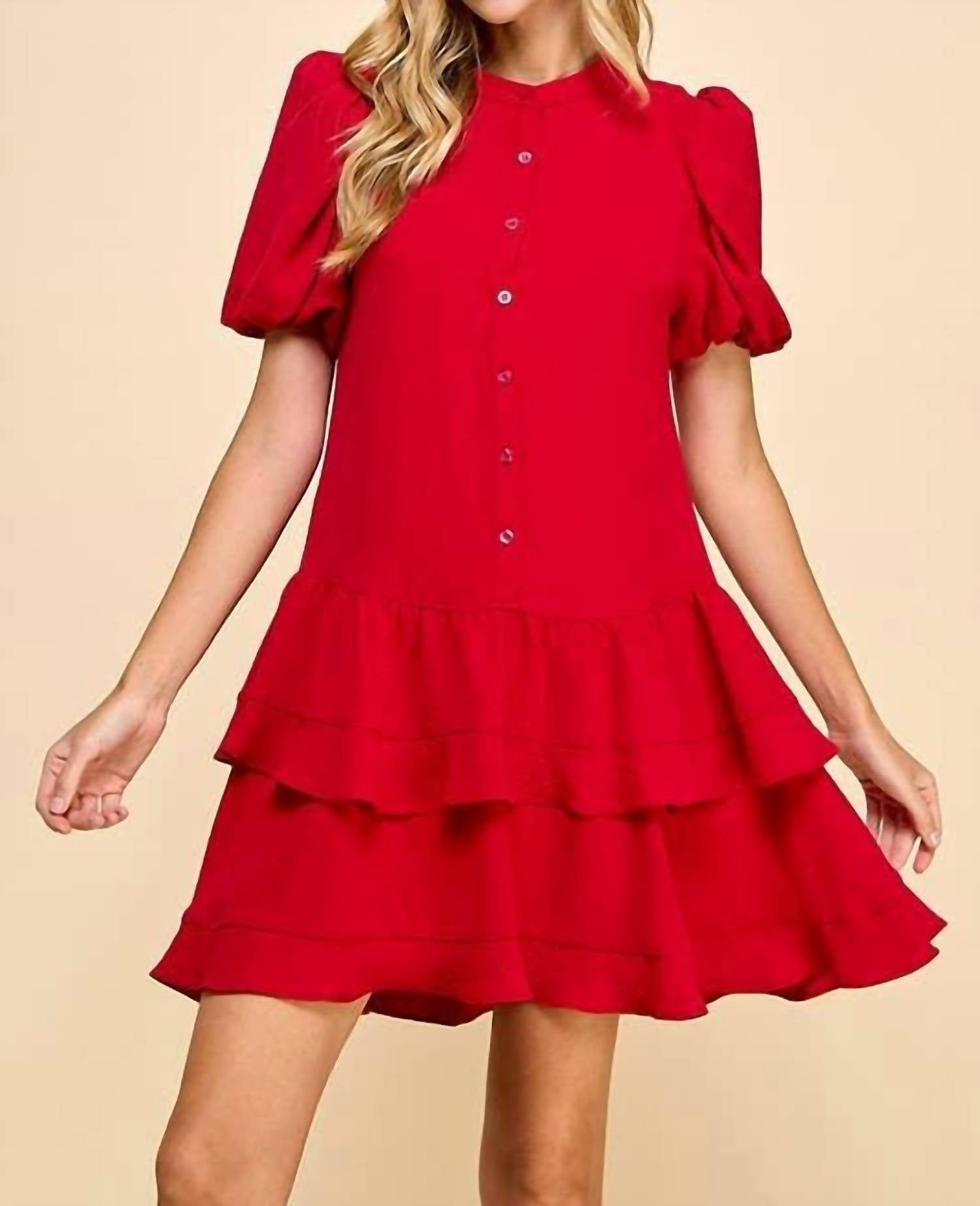 Tcec - Tiered Skirt Button Down Dress