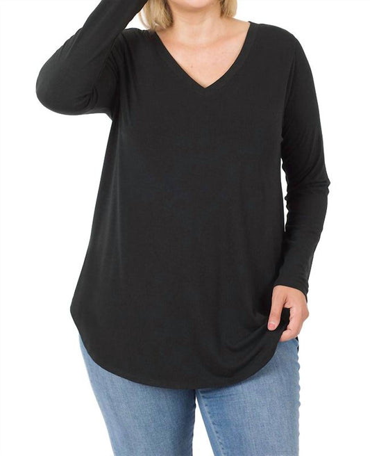 Zenana - Long Sleeve Round Neck Hem Top Plus