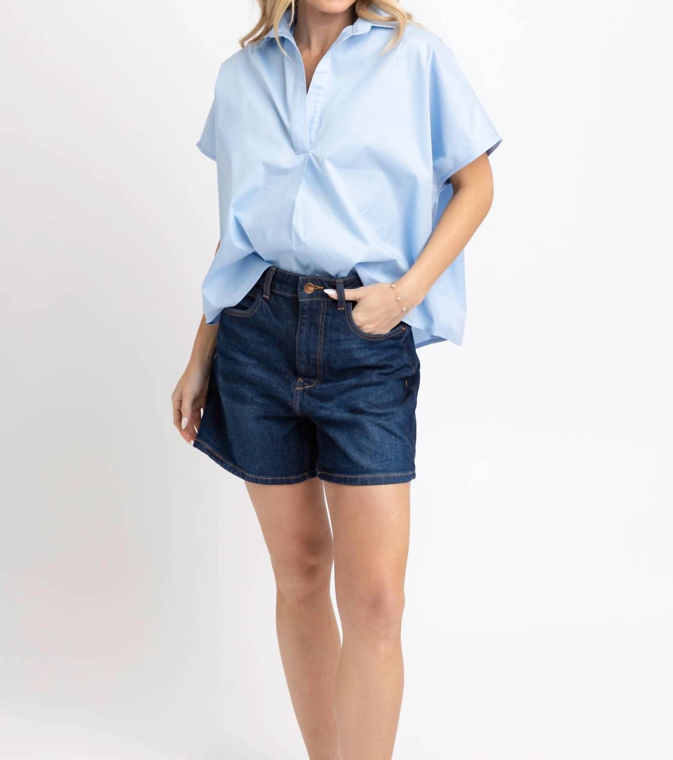 Karlie - Solid Poplin Collared Top