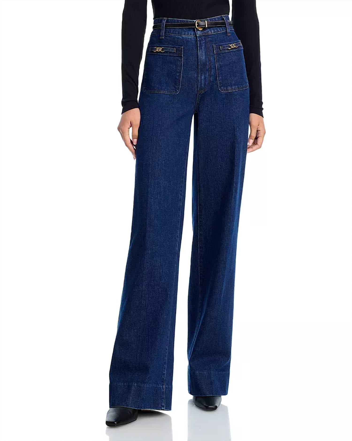 Paige - Sasha High Rise Patch Pocket Wide Leg Jeans