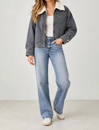 Mystree - Faux Fur Collar Denim Blouson Jacket