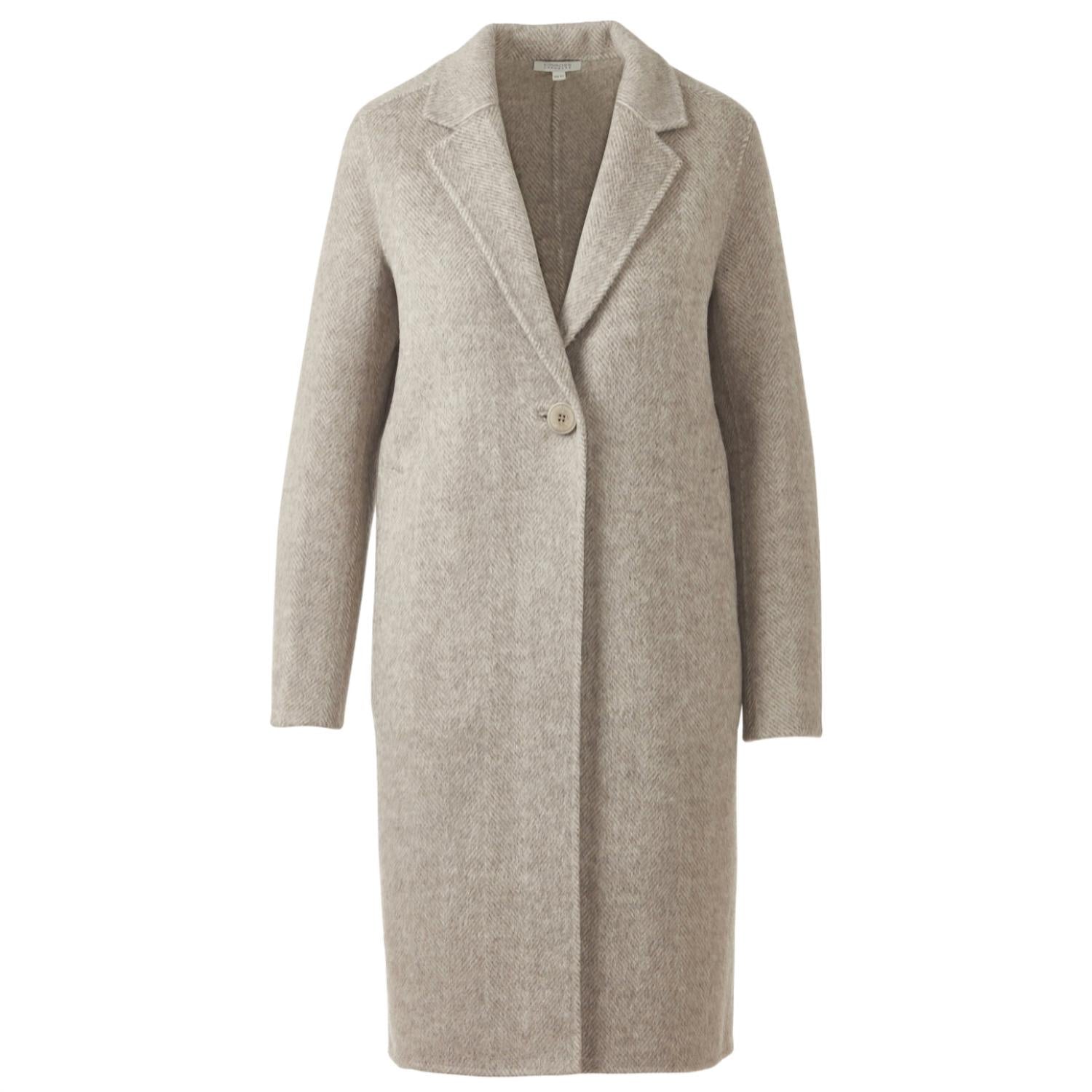 Kinross Brushed Herringbone Notch Collar Coat in taupe multi - women's jacket - detail view