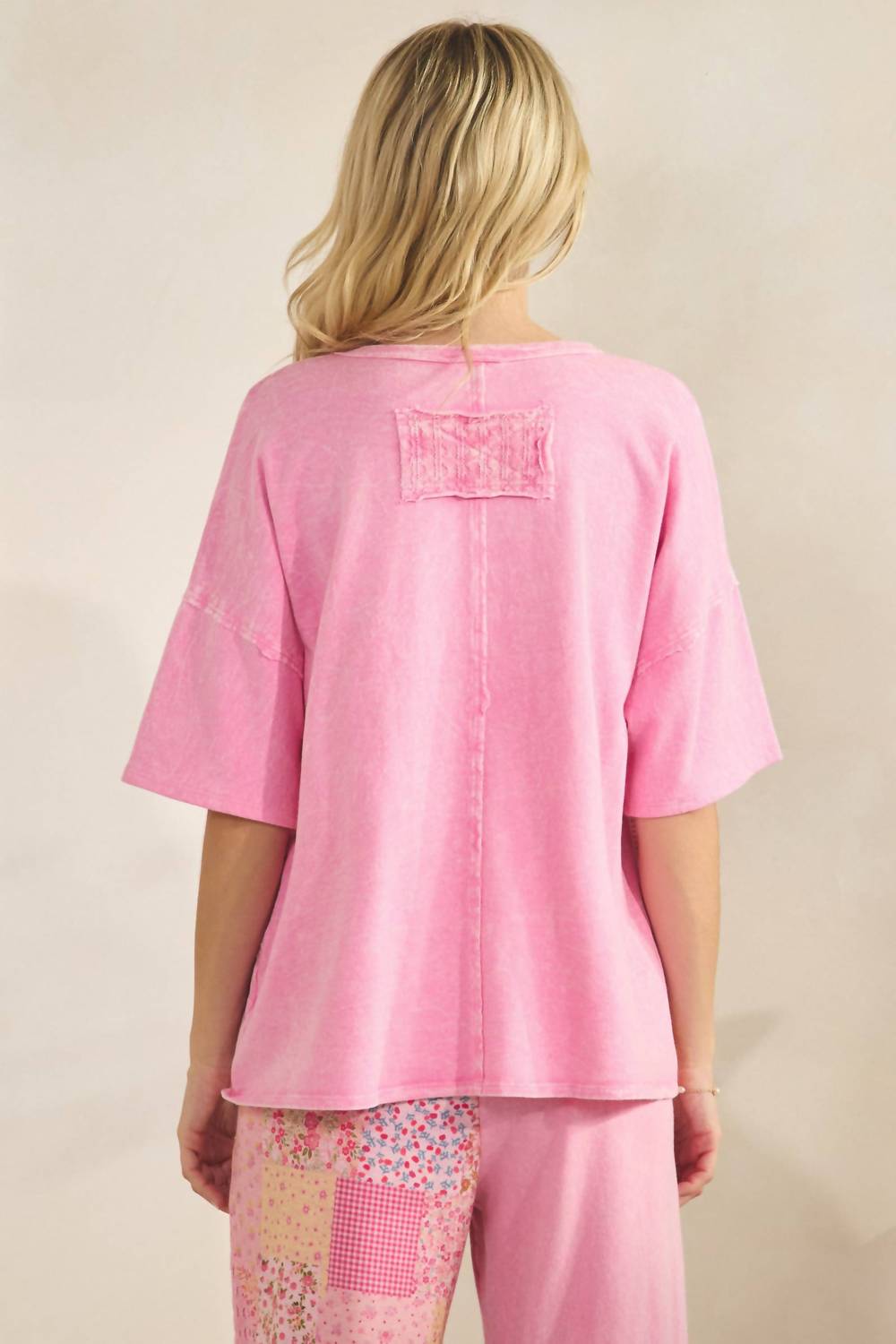 J.Her - Mineral Washed Spring Picnic Print Lace Blouse Top