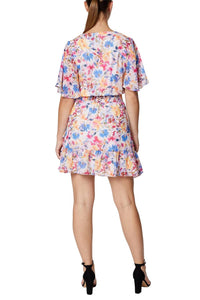 Laundry By Shelli Segal - V-neck Elastic Waist Asymmetrical Tiered Floral Linen Dress