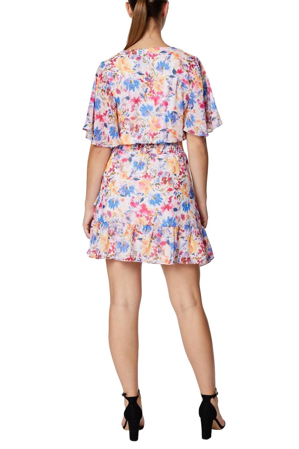 Laundry By Shelli Segal - V-neck Elastic Waist Asymmetrical Tiered Floral Linen Dress