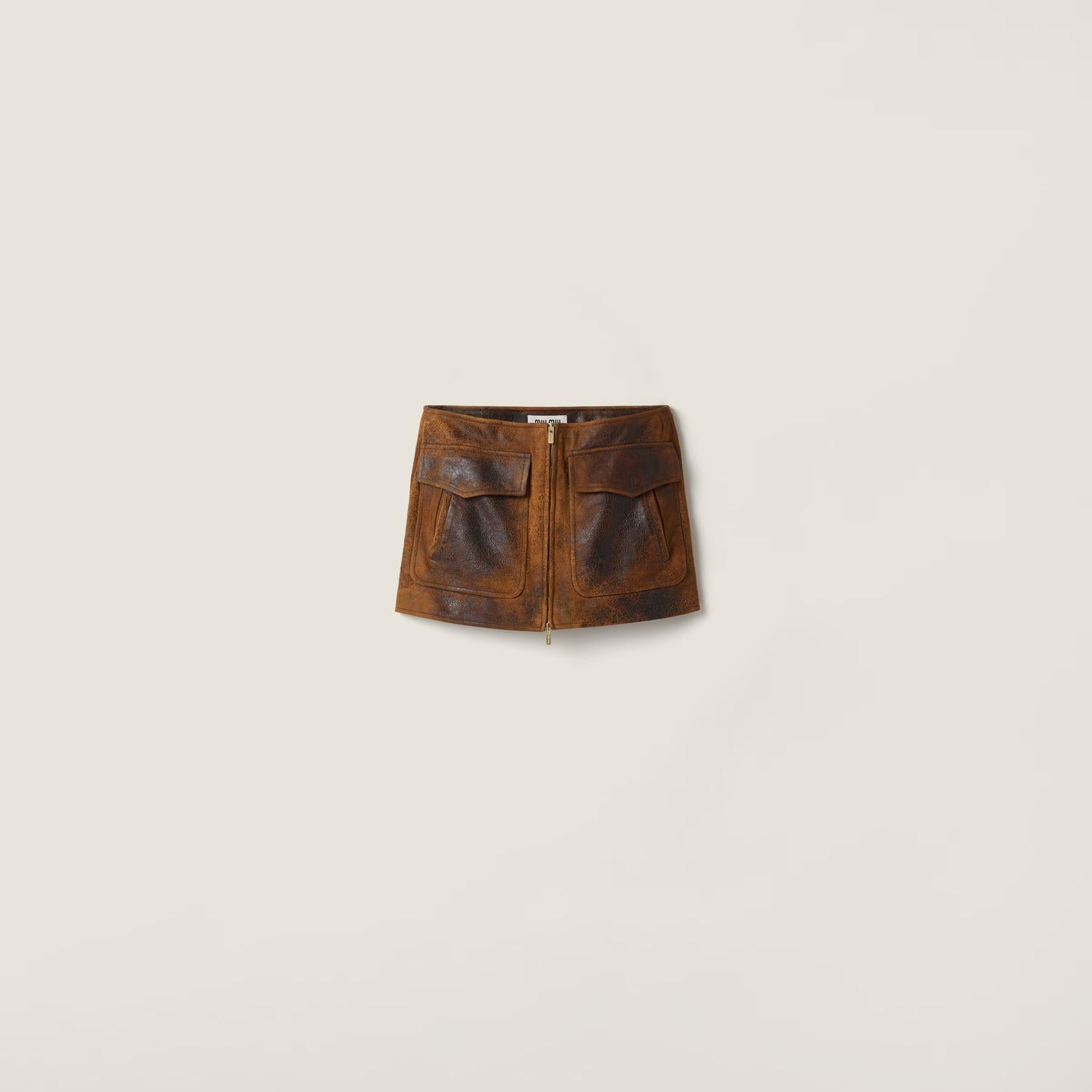 Miu Miu - Waxed Suede Leather Mini Skirt