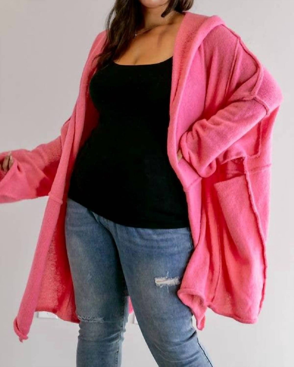 Davi & Dani - Pocket Detailed Longline Cardigan - Plus