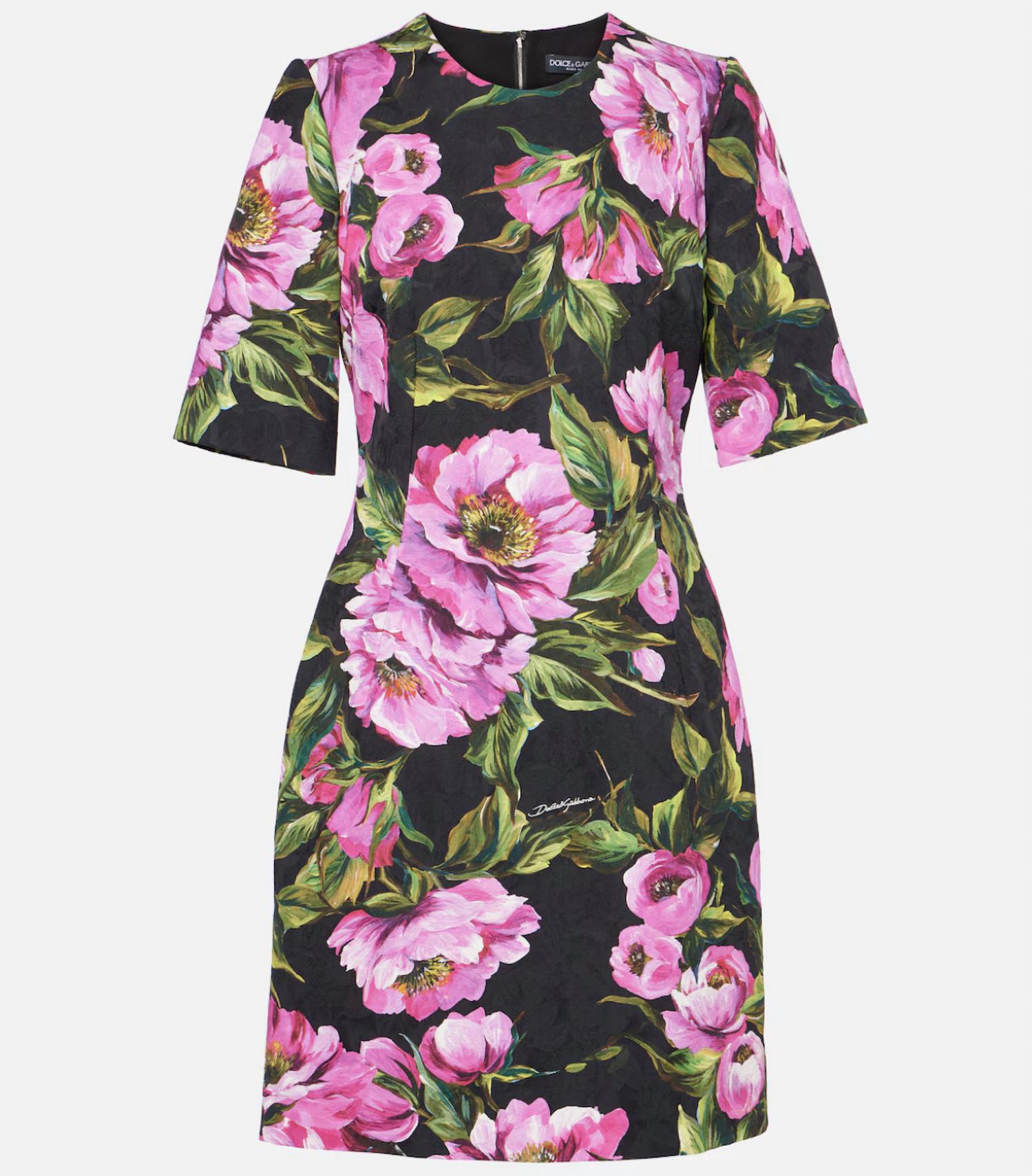 Dolce & Gabbana WOMEN'S FIT AND FLARE DRESS in peony print in black peony - women's intimate