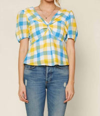 Skies Are Blue - Gingham Peplum Blouse