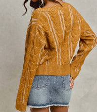 So Me - Twisted Two-Tone V-Neck Sweater