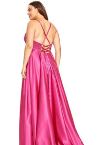 FAVIANA Charmeuse Embroidered Gown in raspberry - women's dress - alternate view