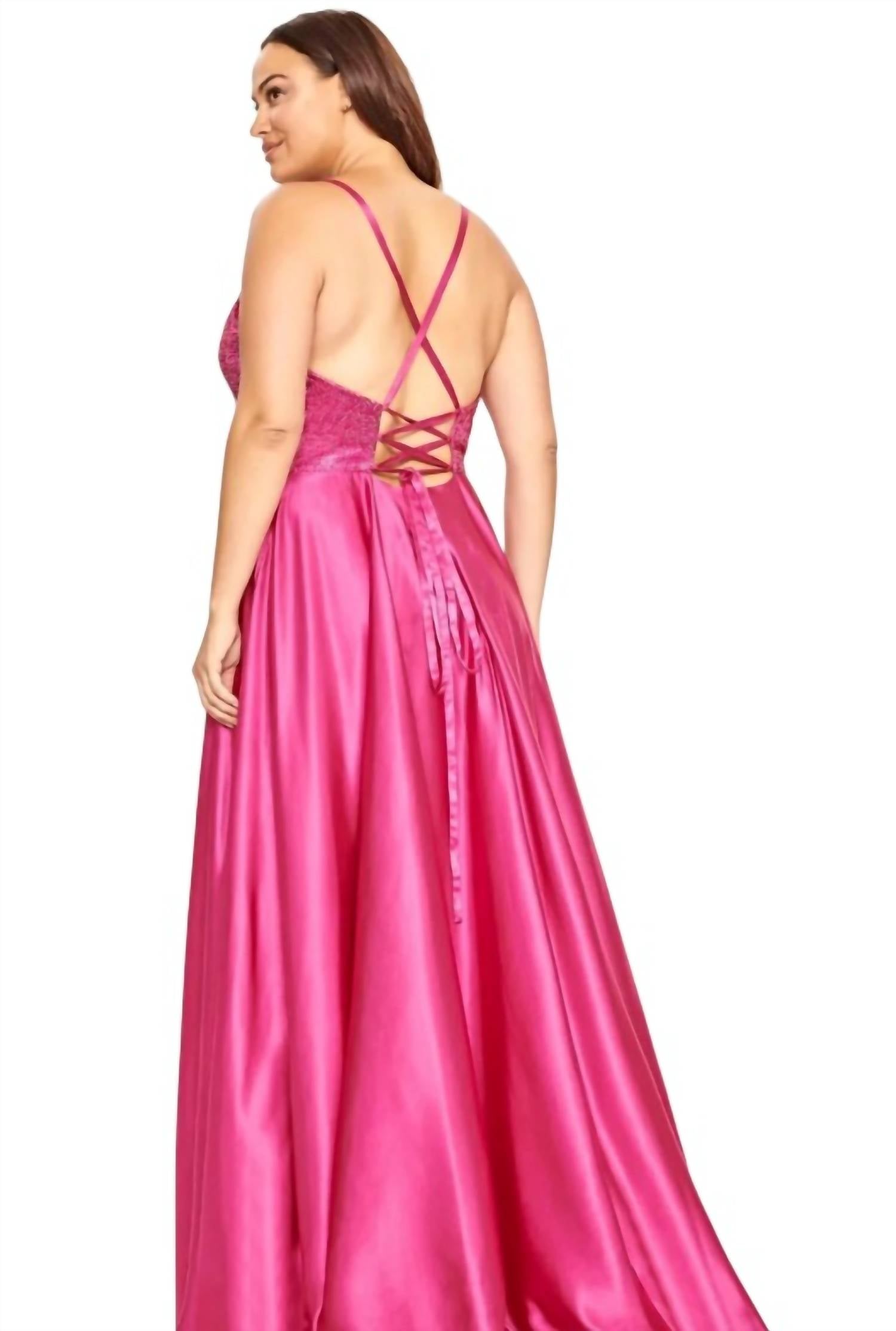 FAVIANA Charmeuse Embroidered Gown in raspberry - women's dress - alternate view