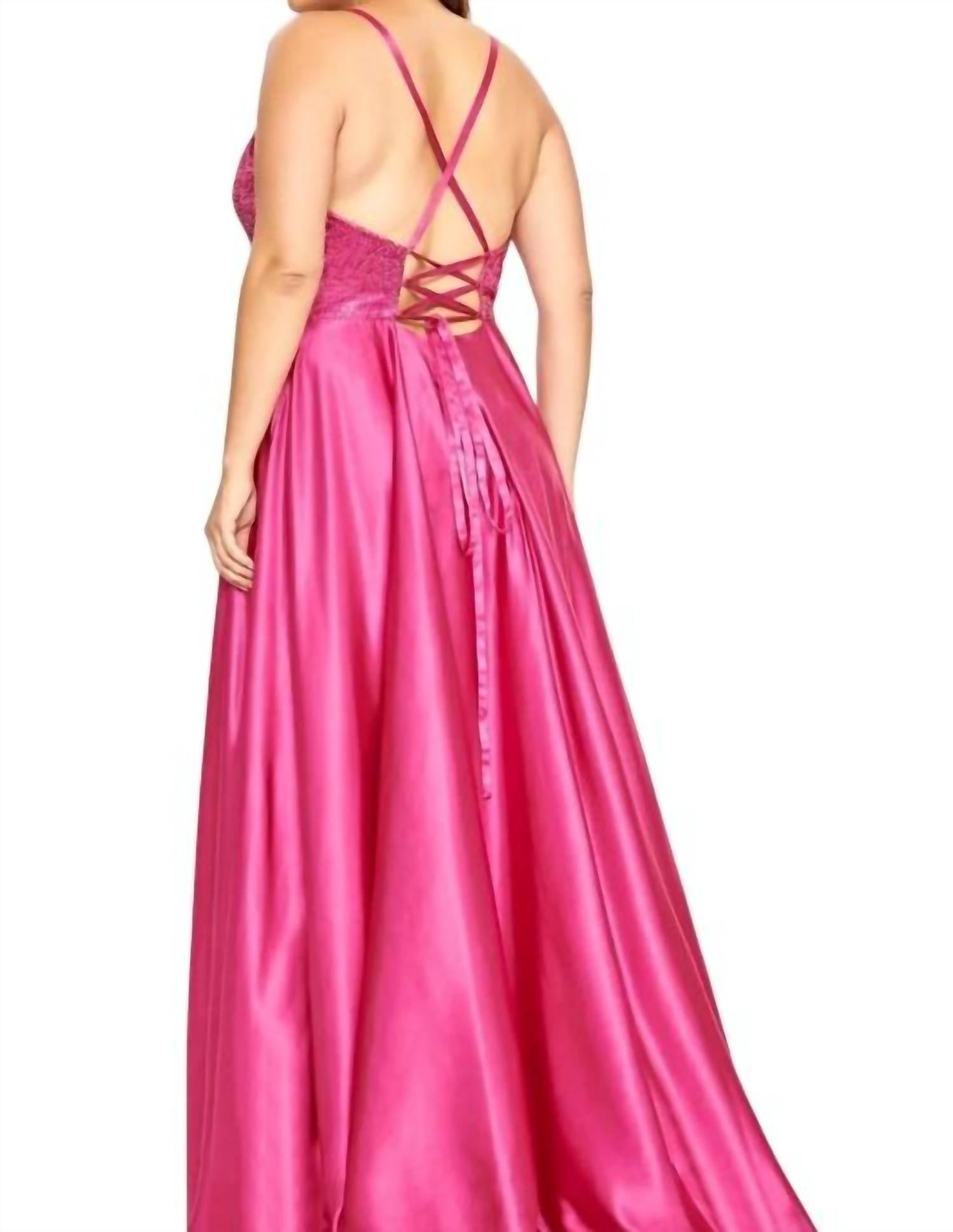 FAVIANA Charmeuse Embroidered Gown in raspberry - women's dress - detail view