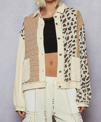 POL Floral Animal Print Contrast Color Block Quilted Jacket in cream multi - women's jacket
