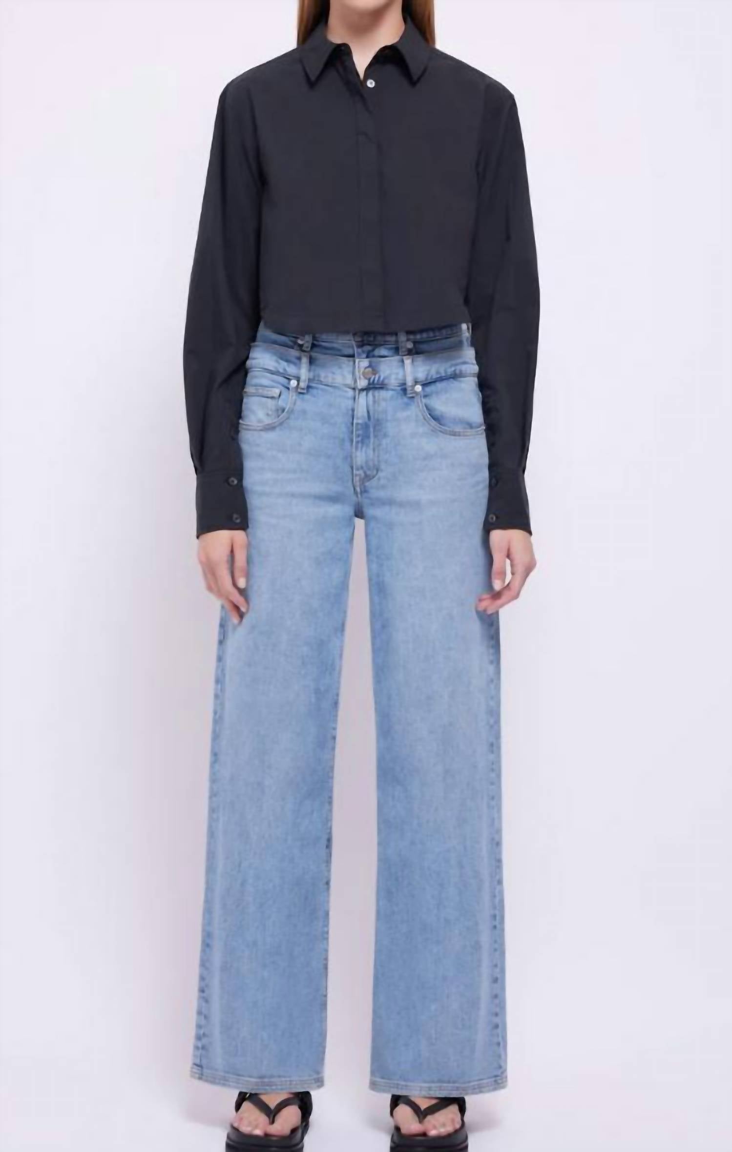 SIMKHAI Renata Cropped Shirt in black - women's shirt