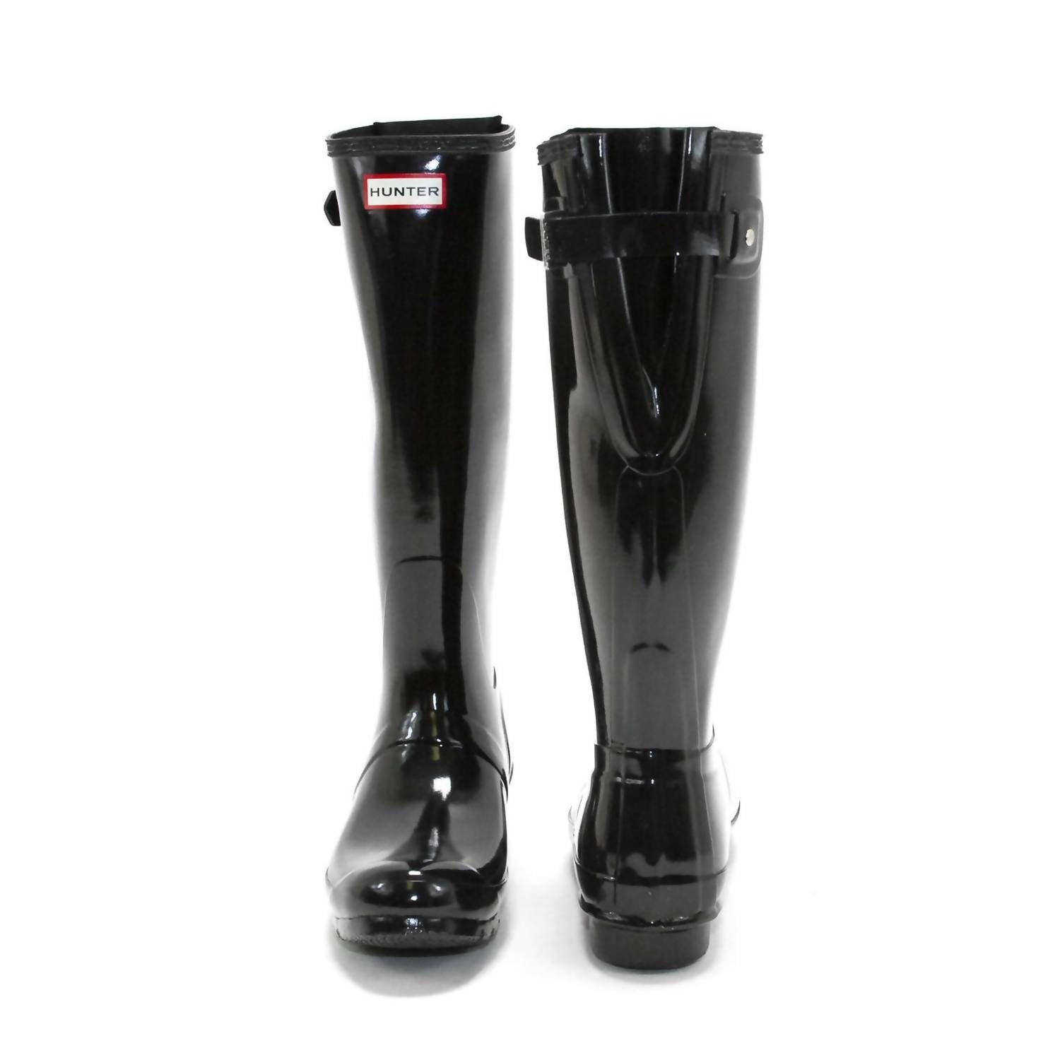 HUNTER Women's Original Tall Back Adjustable Gloss Rain Boots in black - women's shoe - view 4