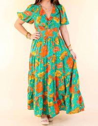 Entro - Puff Sleeve Tiered Midi Dress
