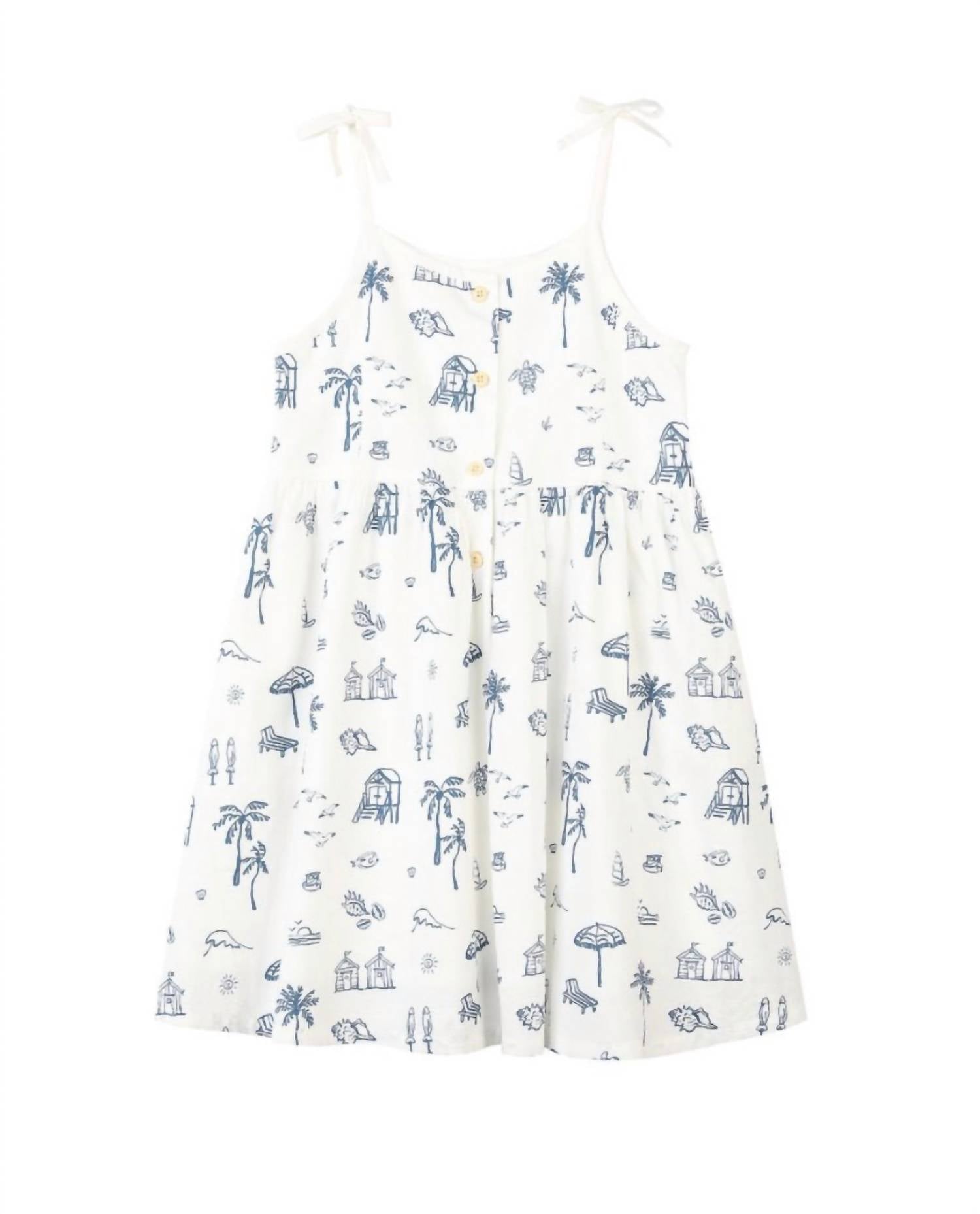 VIGNETTE Girl's Marina Dress in navy beach scene - kids' dress
