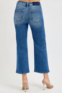 Risen - Tummy Control Elastic Band Mid-rise Crop Wide Leg Jeans
