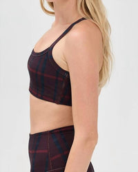 BEYOND YOGA Softmark Slim Racerback Bra in dark cherry preppy plaid - women's intimate - alternate view