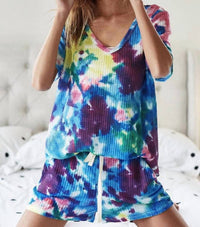 Bibi - Waffle Tie Dye V-neck Top