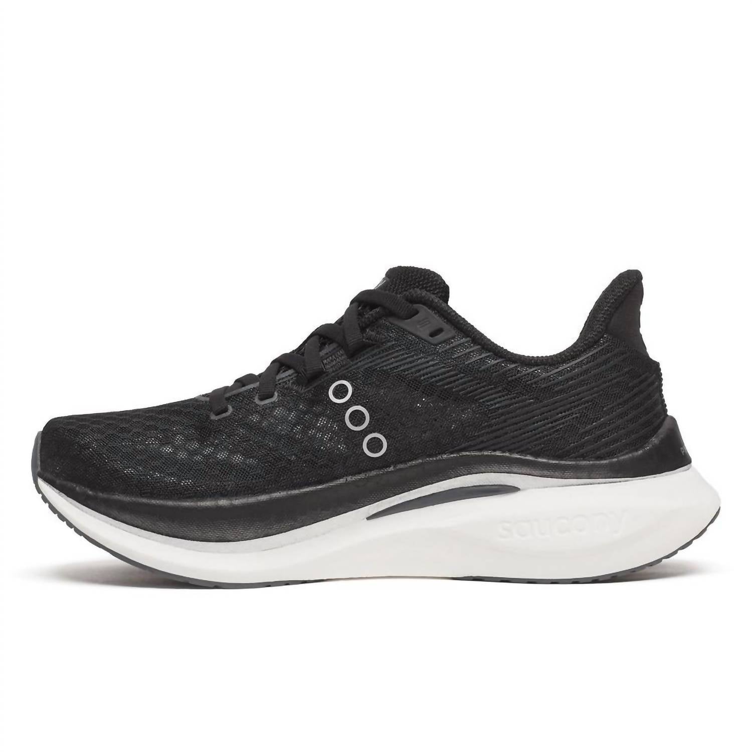 SAUCONY Women's Endorphin Trainer Sneakers in black white - women's shoe - detail view