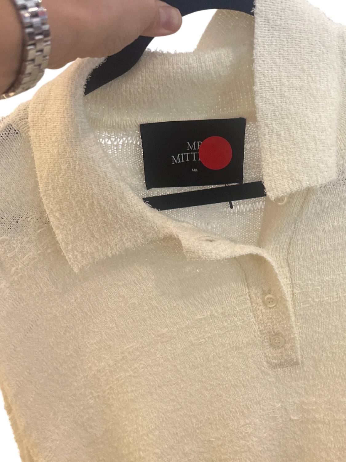 MR MITTENS Women's Camilla Cropped Polo Shirt in cream - women's shirt - detail view